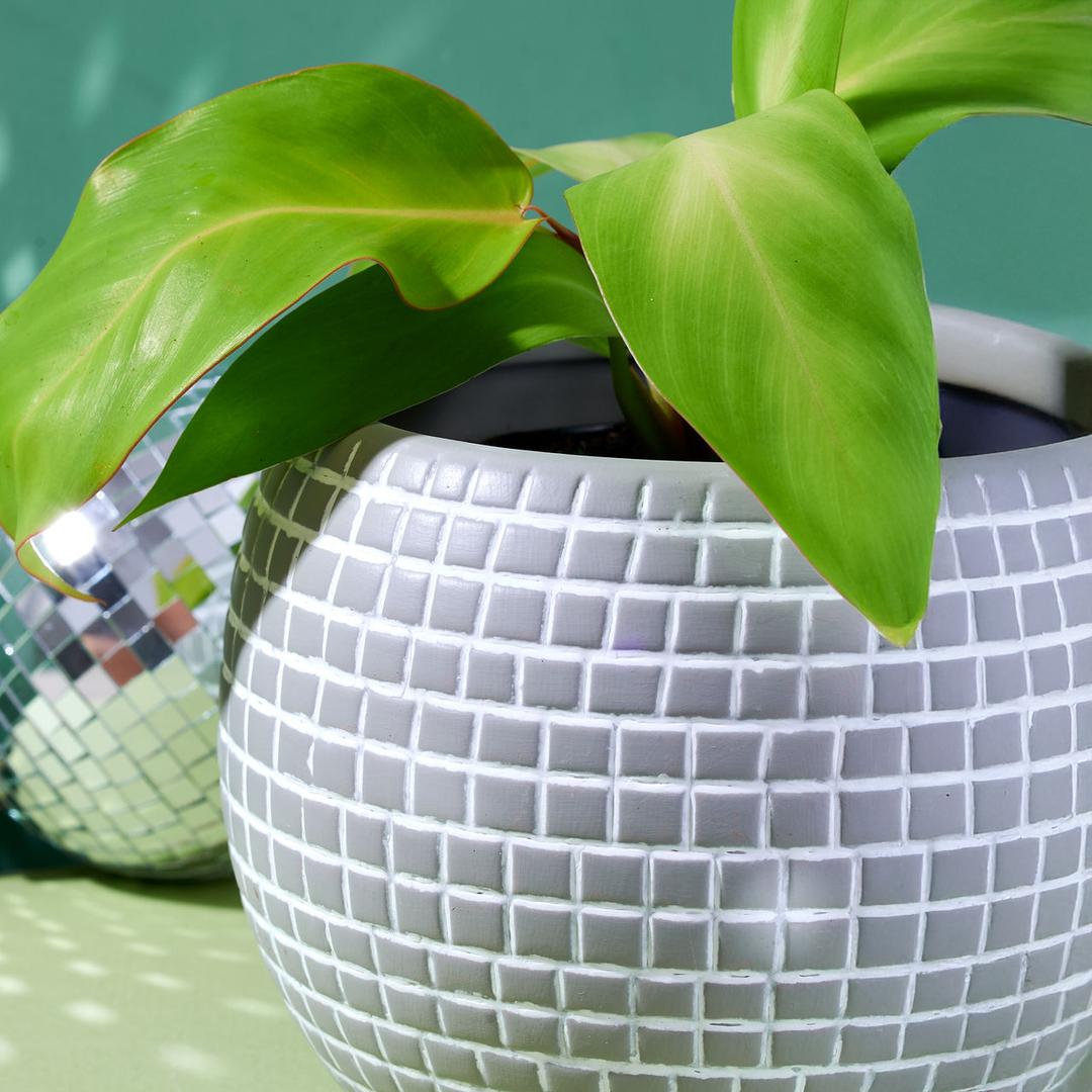 Large Disco Ball Ceramic Planter - Silver