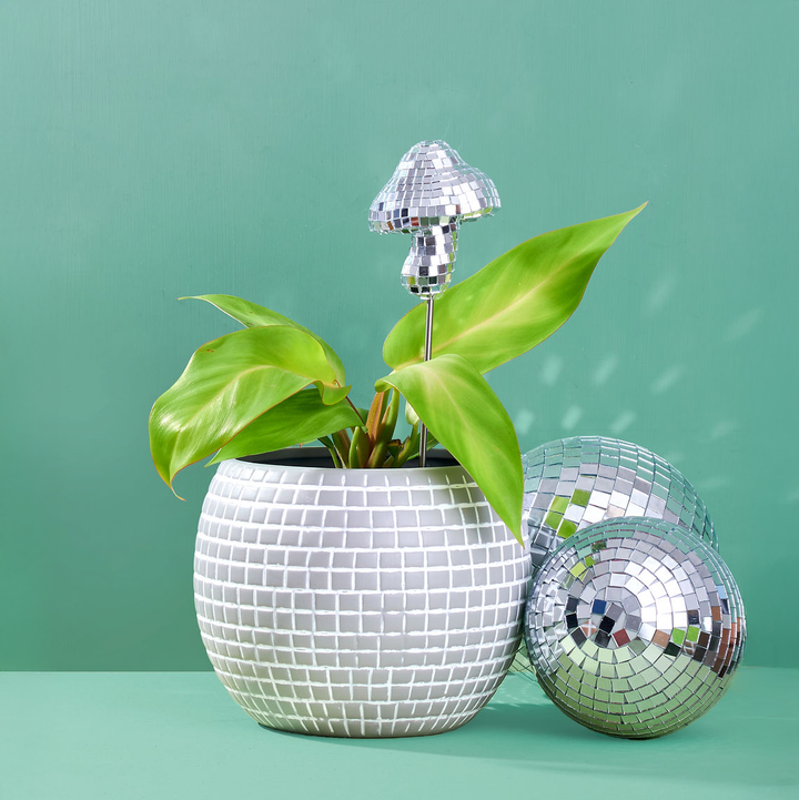 Large Disco Ball Ceramic Planter - Silver