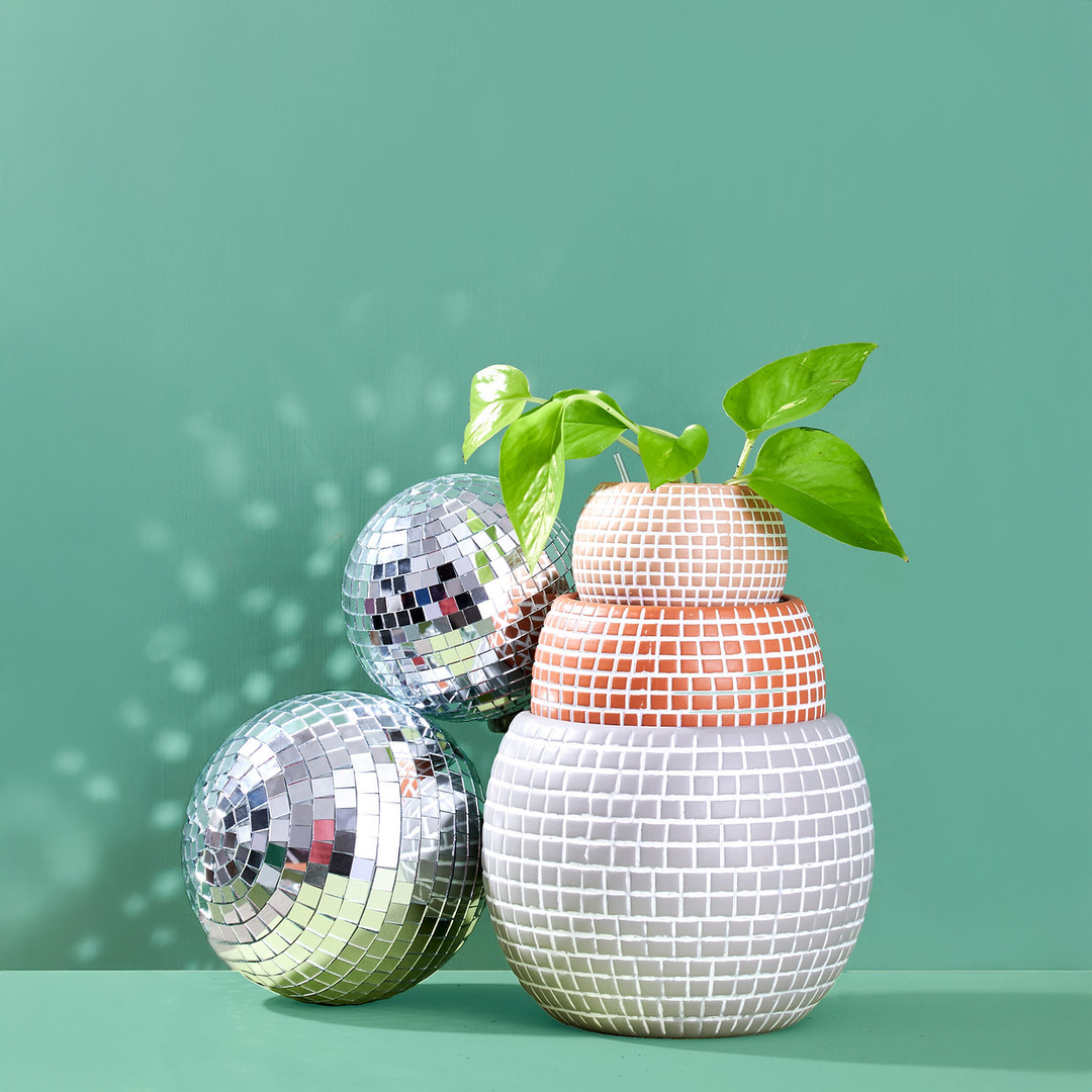 Small Disco Ball Ceramic Planter - Sand